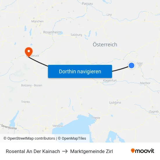 Rosental An Der Kainach to Marktgemeinde Zirl map