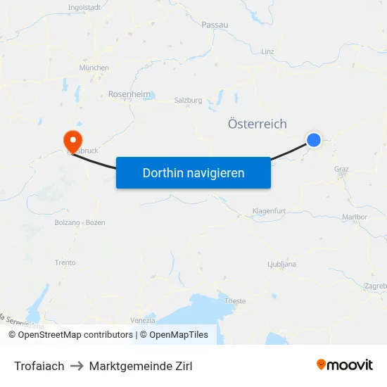 Trofaiach to Marktgemeinde Zirl map