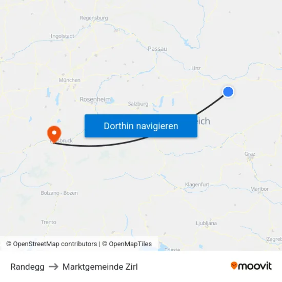 Randegg to Marktgemeinde Zirl map