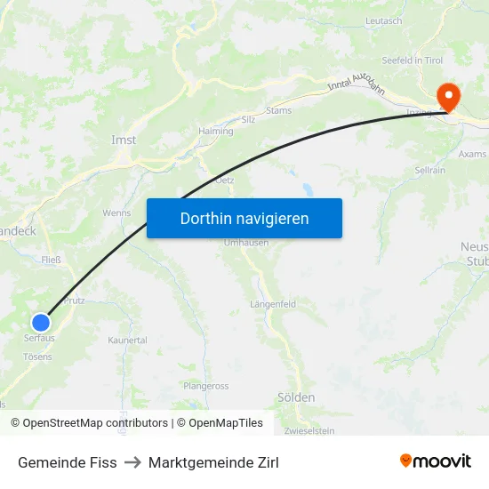 Gemeinde Fiss to Marktgemeinde Zirl map