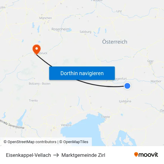 Eisenkappel-Vellach to Marktgemeinde Zirl map