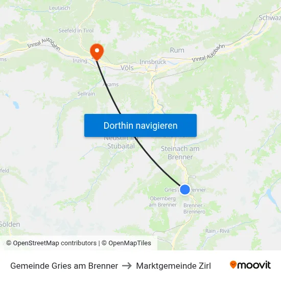 Gemeinde Gries am Brenner to Marktgemeinde Zirl map