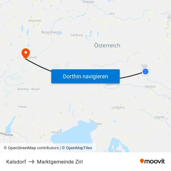 Kalsdorf to Marktgemeinde Zirl map