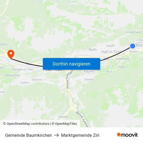 Gemeinde Baumkirchen to Marktgemeinde Zirl map