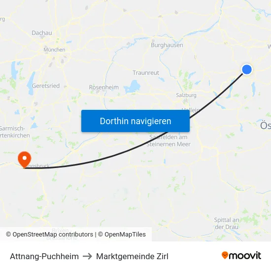 Attnang-Puchheim to Marktgemeinde Zirl map