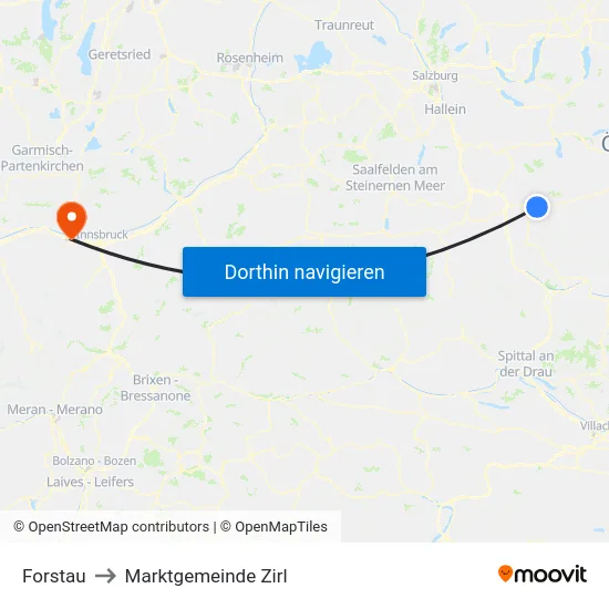 Forstau to Marktgemeinde Zirl map
