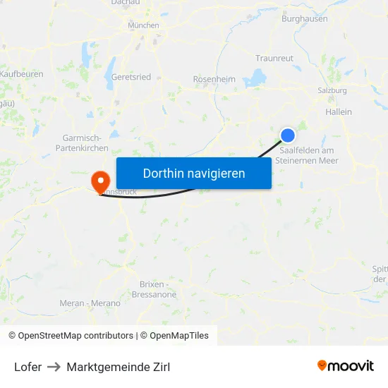 Lofer to Marktgemeinde Zirl map