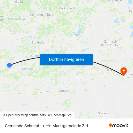 Gemeinde Schnepfau to Marktgemeinde Zirl map