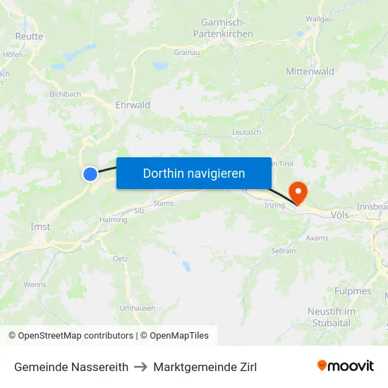 Gemeinde Nassereith to Marktgemeinde Zirl map
