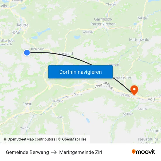 Gemeinde Berwang to Marktgemeinde Zirl map