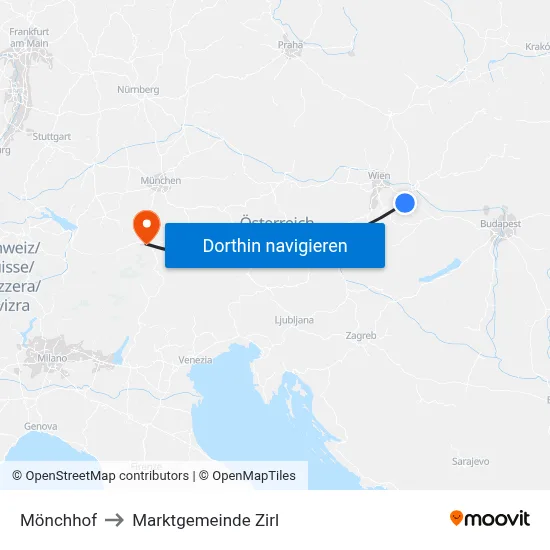 Mönchhof to Marktgemeinde Zirl map