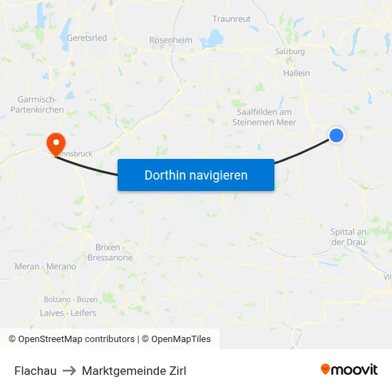 Flachau to Marktgemeinde Zirl map