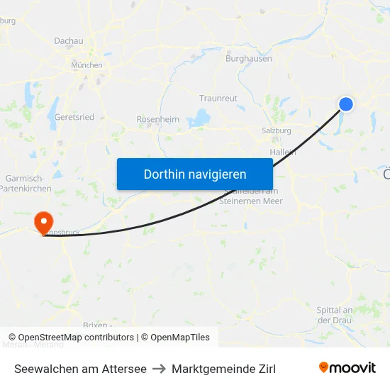 Seewalchen am Attersee to Marktgemeinde Zirl map