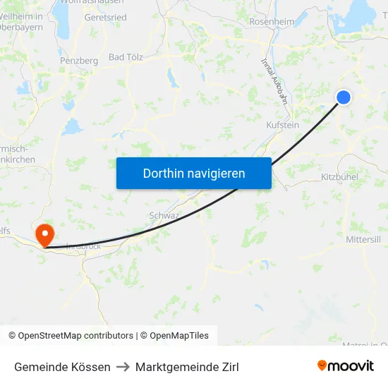 Gemeinde Kössen to Marktgemeinde Zirl map