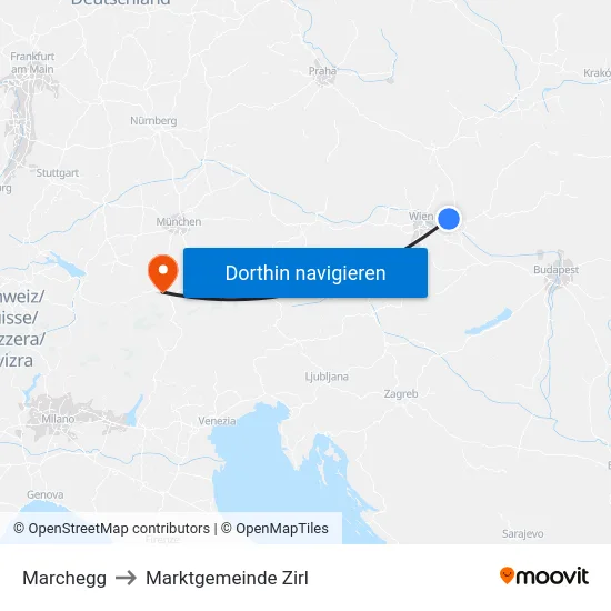 Marchegg to Marktgemeinde Zirl map