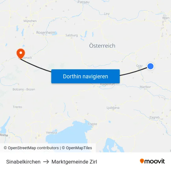 Sinabelkirchen to Marktgemeinde Zirl map