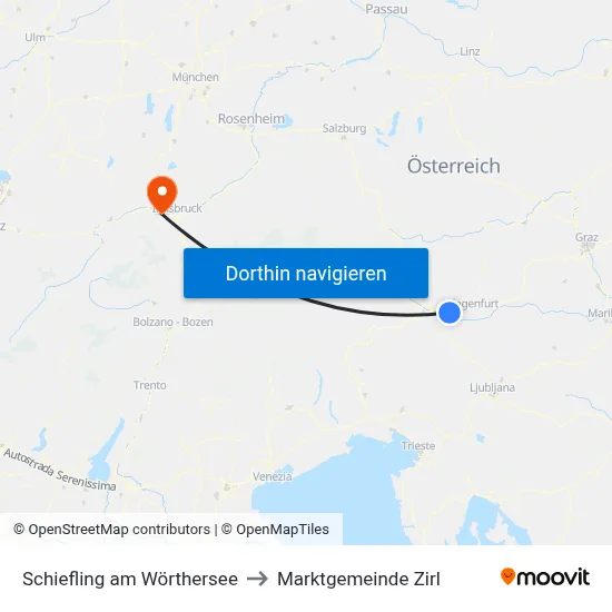 Schiefling am Wörthersee to Marktgemeinde Zirl map