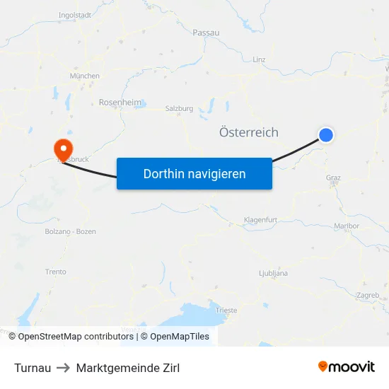 Turnau to Marktgemeinde Zirl map