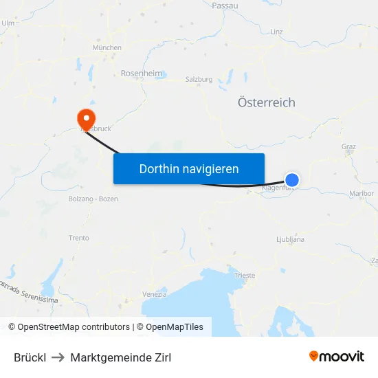 Brückl to Marktgemeinde Zirl map