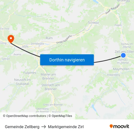 Gemeinde Zellberg to Marktgemeinde Zirl map