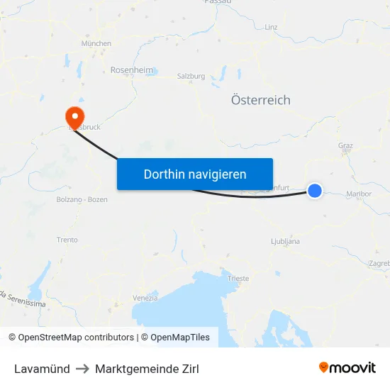Lavamünd to Marktgemeinde Zirl map