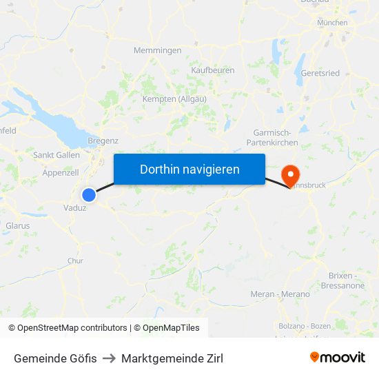 Gemeinde Göfis to Marktgemeinde Zirl map