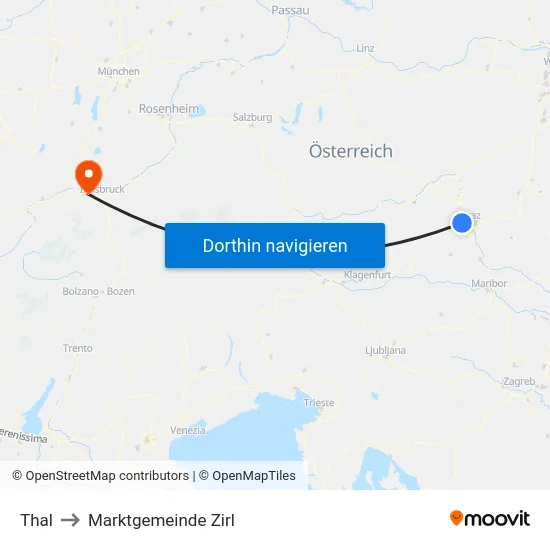 Thal to Marktgemeinde Zirl map