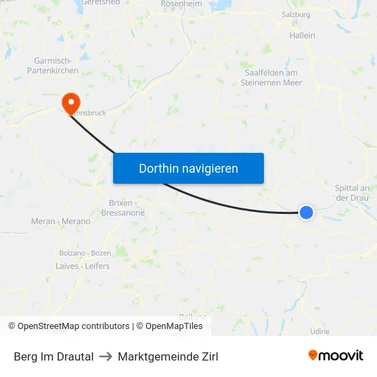 Berg Im Drautal to Marktgemeinde Zirl map