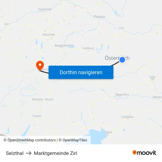 Selzthal to Marktgemeinde Zirl map