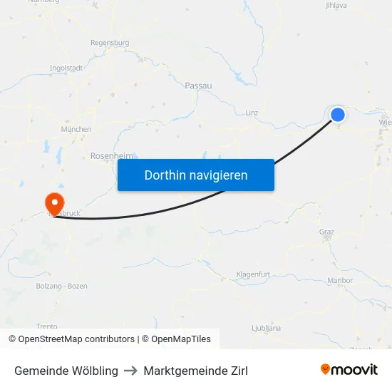 Gemeinde Wölbling to Marktgemeinde Zirl map
