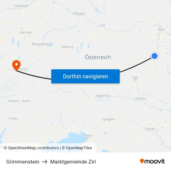 Grimmenstein to Marktgemeinde Zirl map