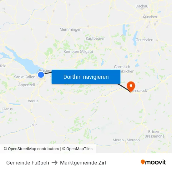 Gemeinde Fußach to Marktgemeinde Zirl map