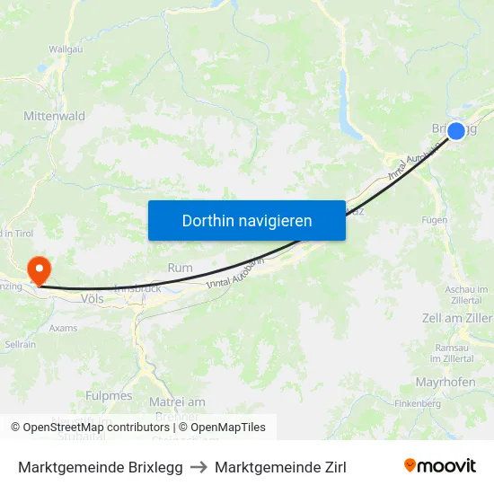 Marktgemeinde Brixlegg to Marktgemeinde Zirl map