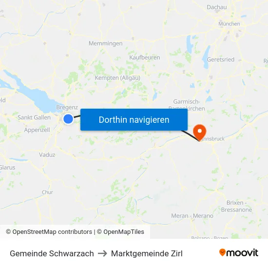 Gemeinde Schwarzach to Marktgemeinde Zirl map