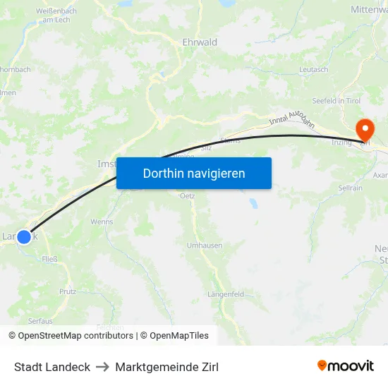 Stadt Landeck to Marktgemeinde Zirl map