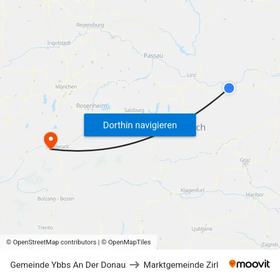 Gemeinde Ybbs An Der Donau to Marktgemeinde Zirl map