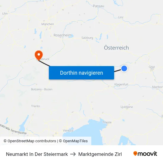 Neumarkt In Der Steiermark to Marktgemeinde Zirl map