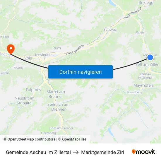 Gemeinde Aschau Im Zillertal to Marktgemeinde Zirl map