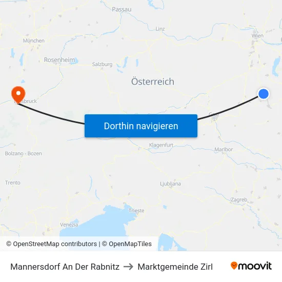 Mannersdorf An Der Rabnitz to Marktgemeinde Zirl map