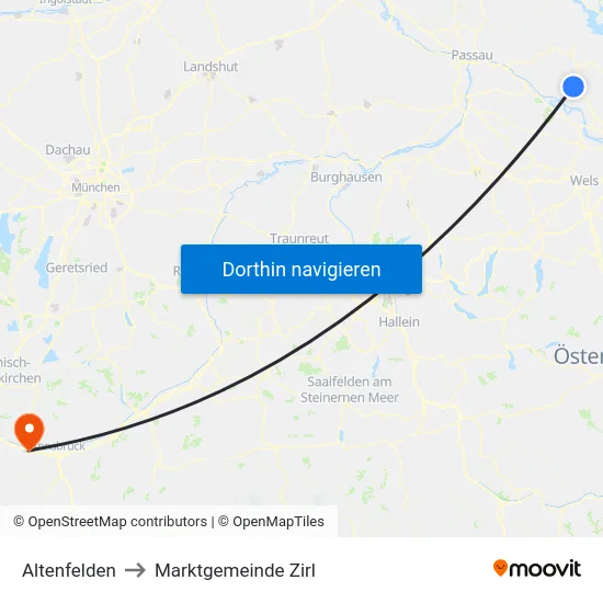 Altenfelden to Marktgemeinde Zirl map