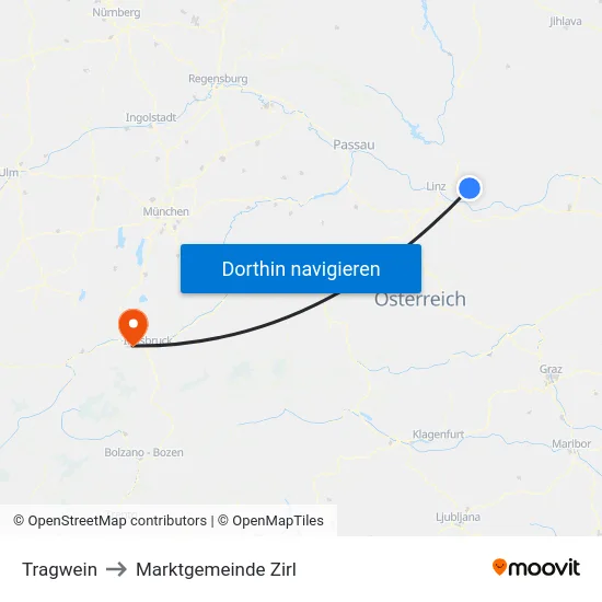 Tragwein to Marktgemeinde Zirl map