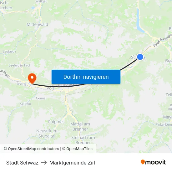 Stadt Schwaz to Marktgemeinde Zirl map