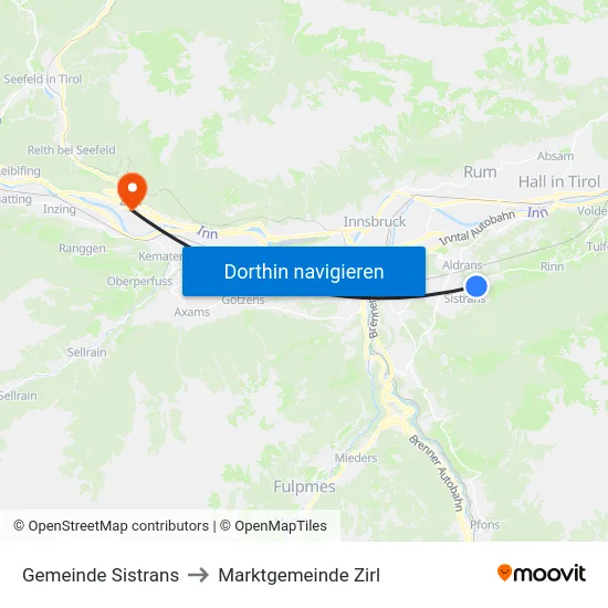 Gemeinde Sistrans to Marktgemeinde Zirl map
