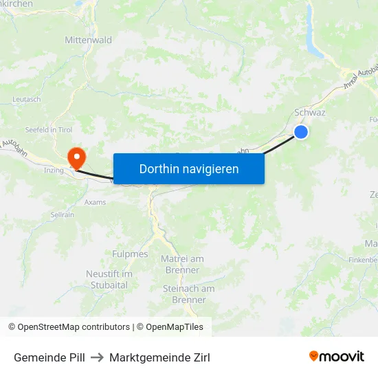 Gemeinde Pill to Marktgemeinde Zirl map