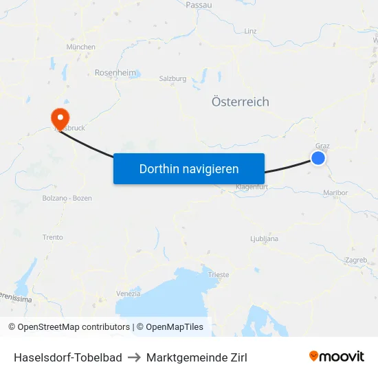 Haselsdorf-Tobelbad to Marktgemeinde Zirl map