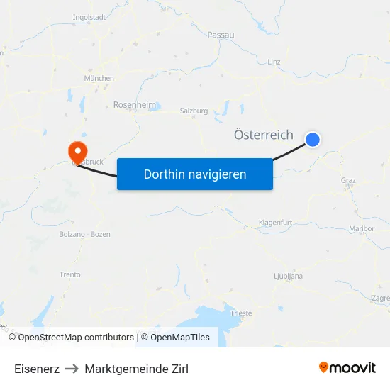 Eisenerz to Marktgemeinde Zirl map