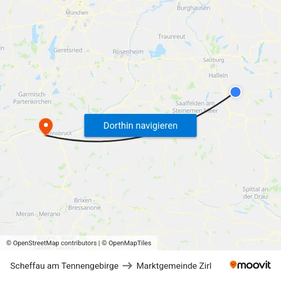 Scheffau am Tennengebirge to Marktgemeinde Zirl map