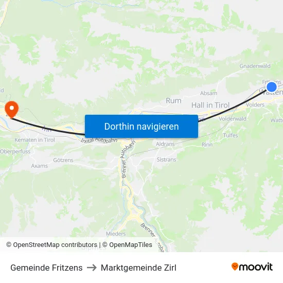 Gemeinde Fritzens to Marktgemeinde Zirl map