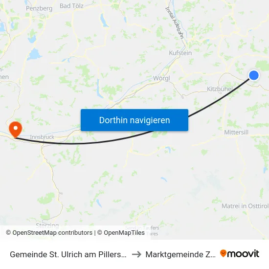 Gemeinde St. Ulrich am Pillersee to Marktgemeinde Zirl map