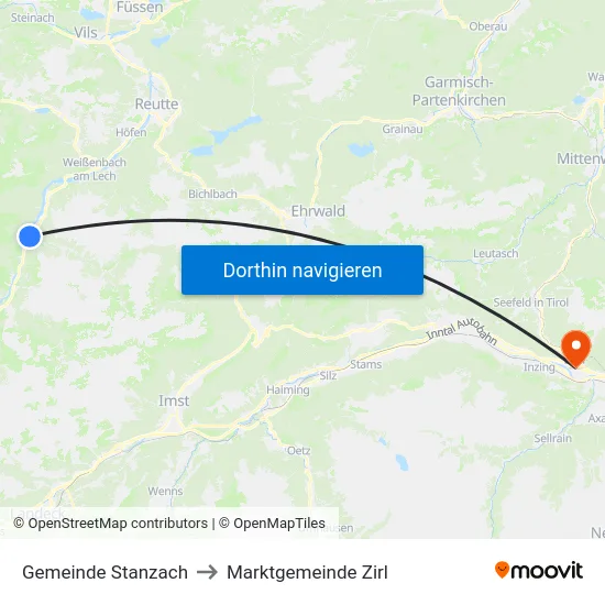 Gemeinde Stanzach to Marktgemeinde Zirl map